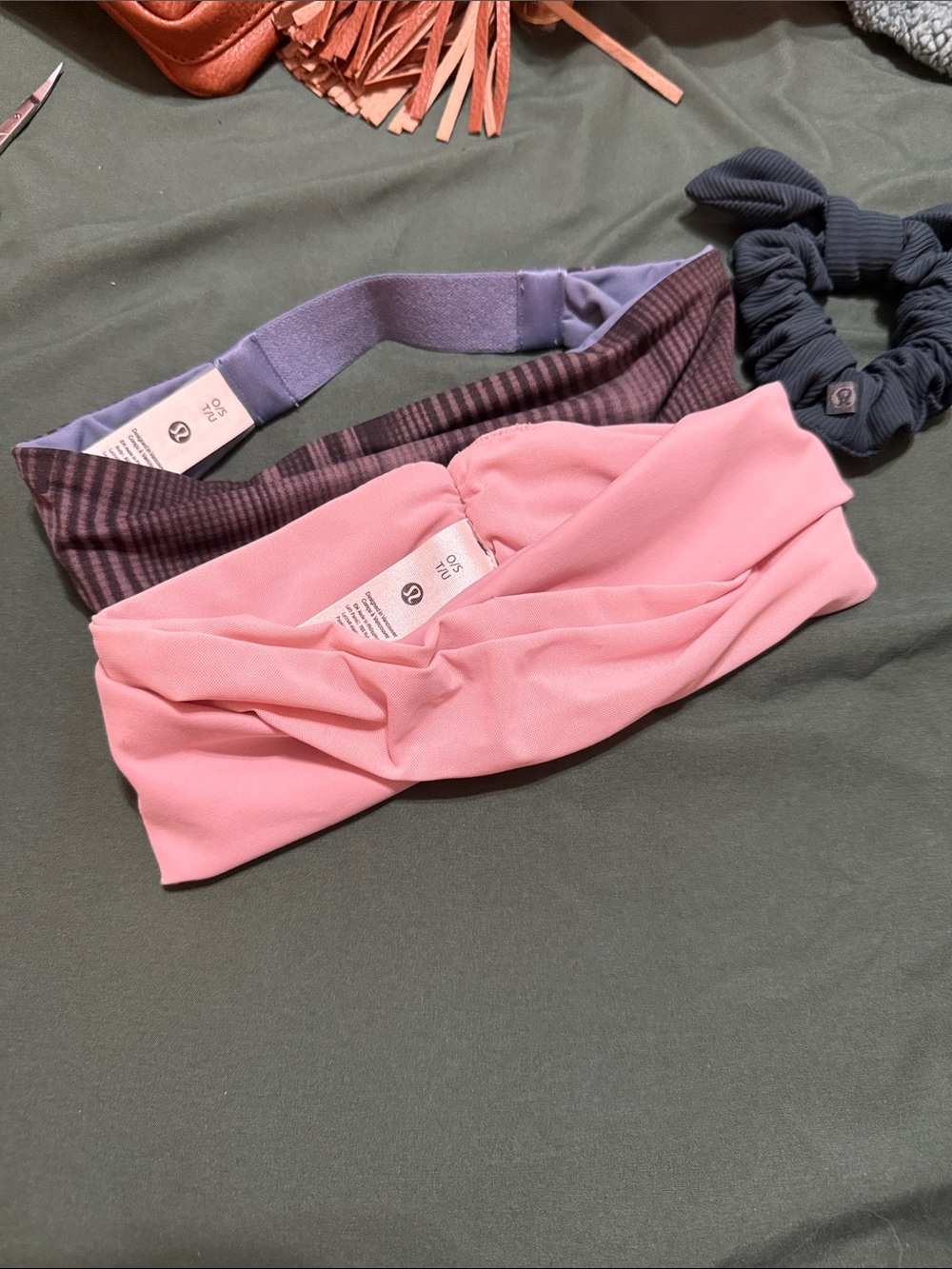 lululemon athletica Pink Twist Headband with Purple Striped Back
